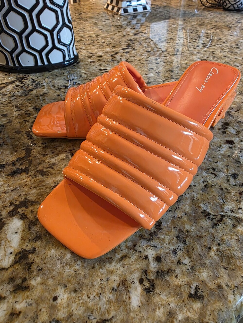 Sam Edelman Orange Quilted Patent Slide Mules